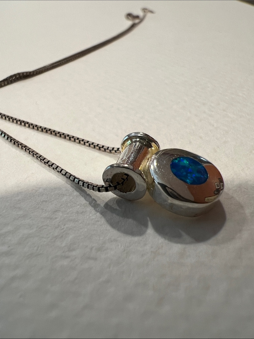 Tiny Sterling Silver Pendant with Blue Opal Accent - Picture 6 of 7
